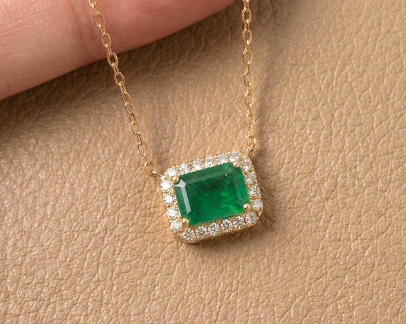 深緑色の天然エメラルドペンダントネックレス:14Kゴールド 深緑色の天然エメラルドペンダントネックレス:14Kゴールド