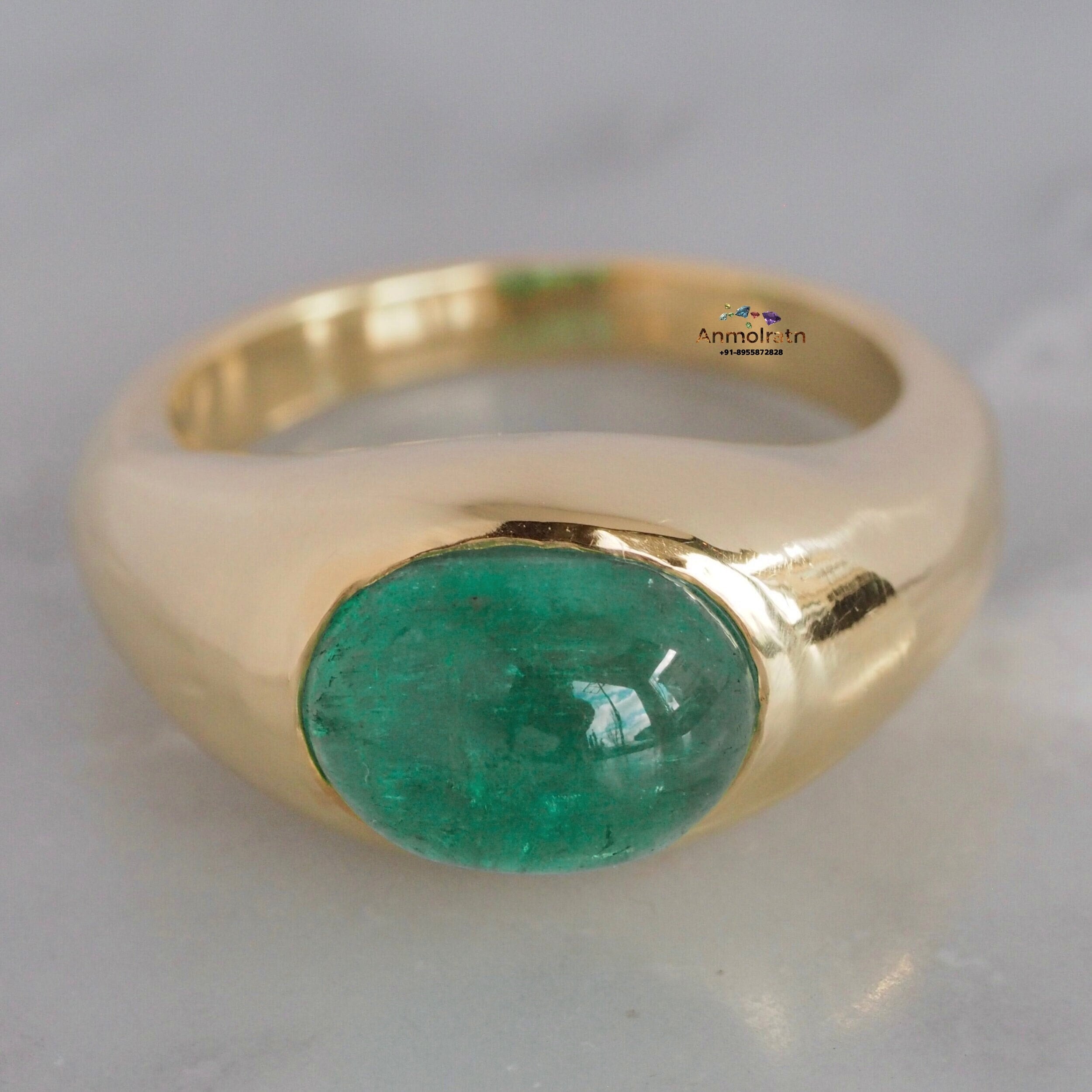Green Cabochon Emerald Ring Bezel Set Emerald Cabochon Ring 14k Emerald Oval Solitaire Birthstone Ring Untreated Emerald Gypsy Stacking Ring