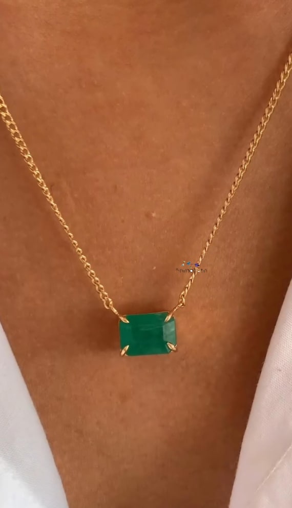 Natural Emerald Octagon Pendant: 3.00 Carat East-west Solitaire