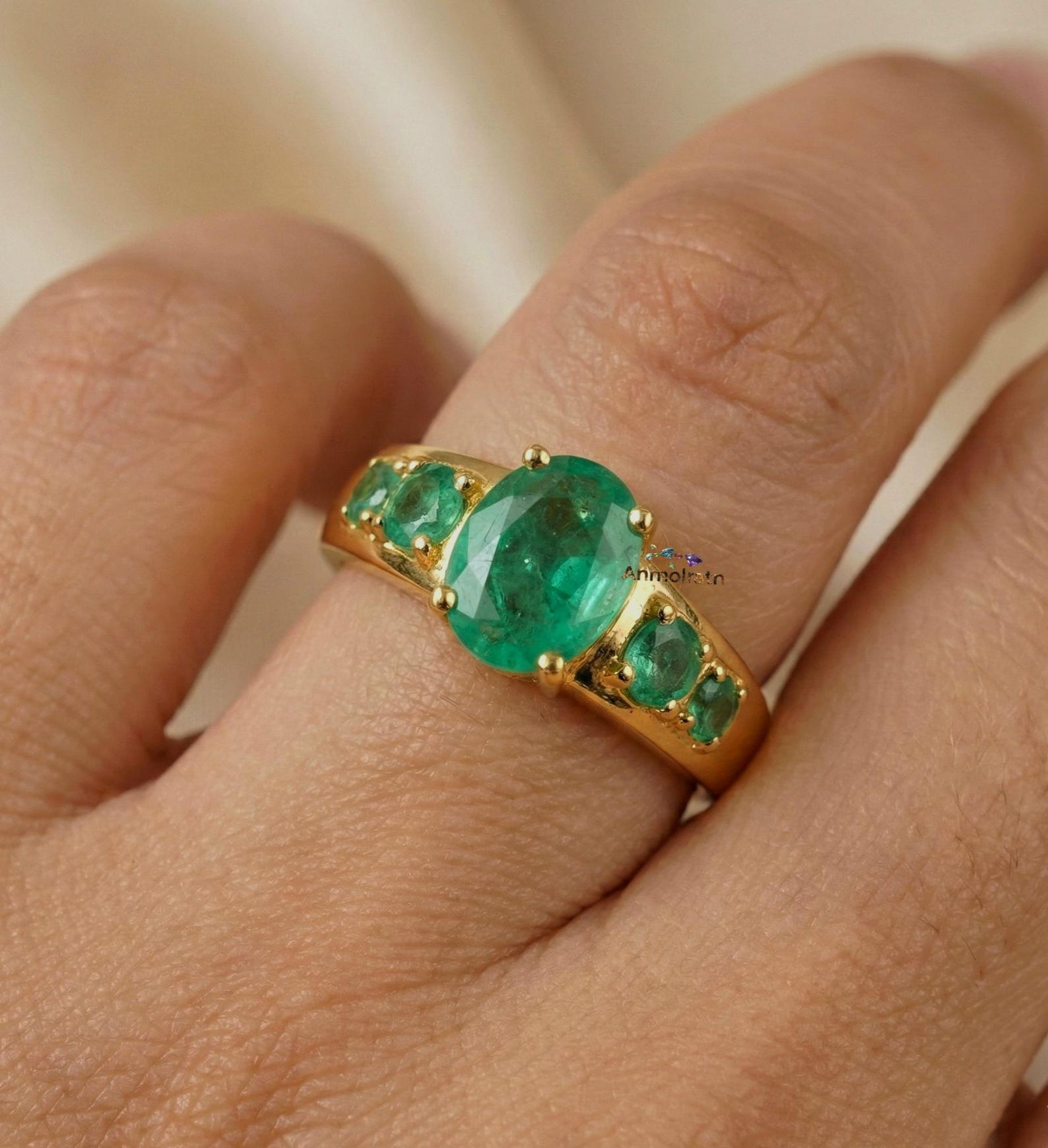 Vintage 14k Natural Emerald Ring: Oval Stacking Birthstone Ring - Etsy