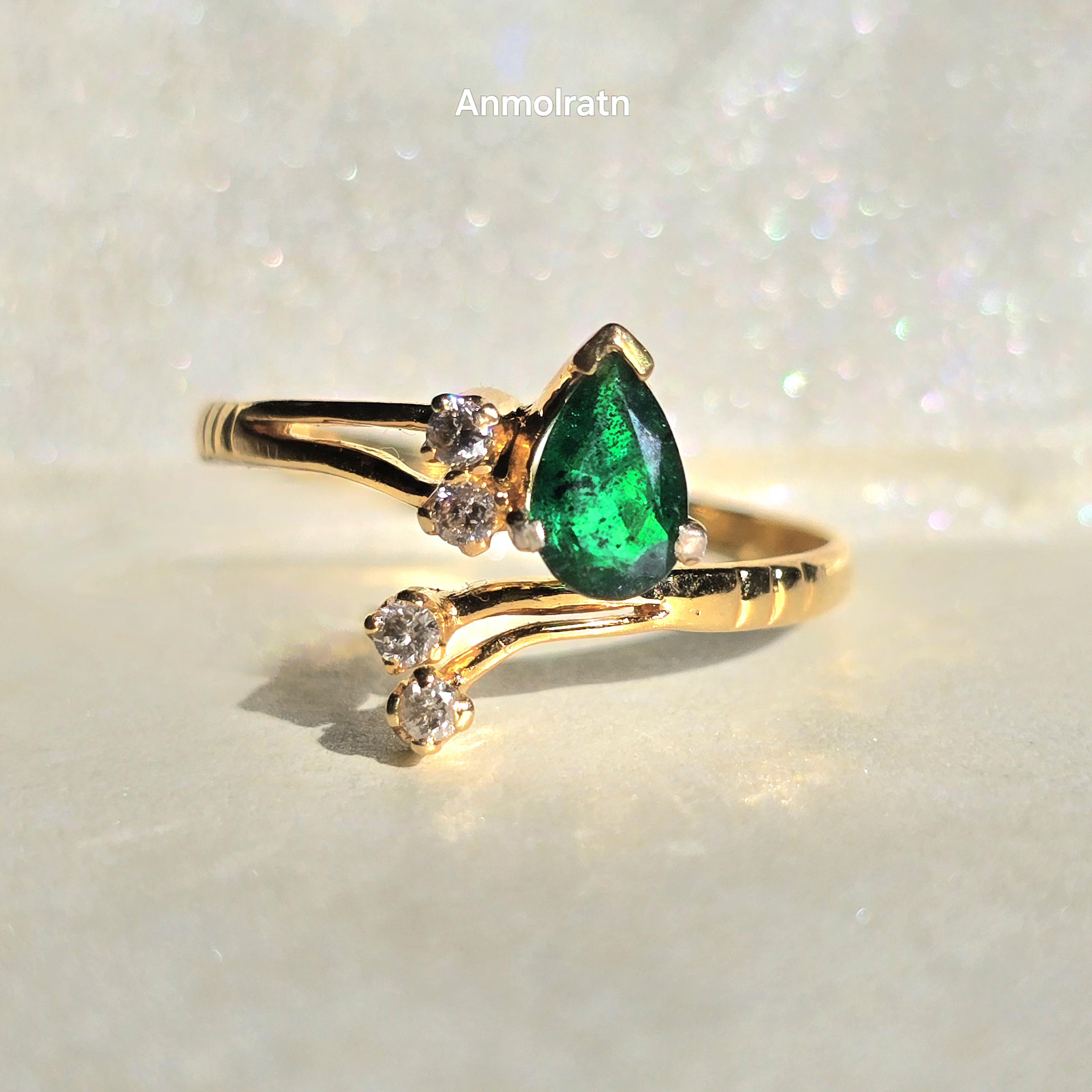 Vintage 12k Gold Emerald Ring: Natural Zambian Emerald & Diamond