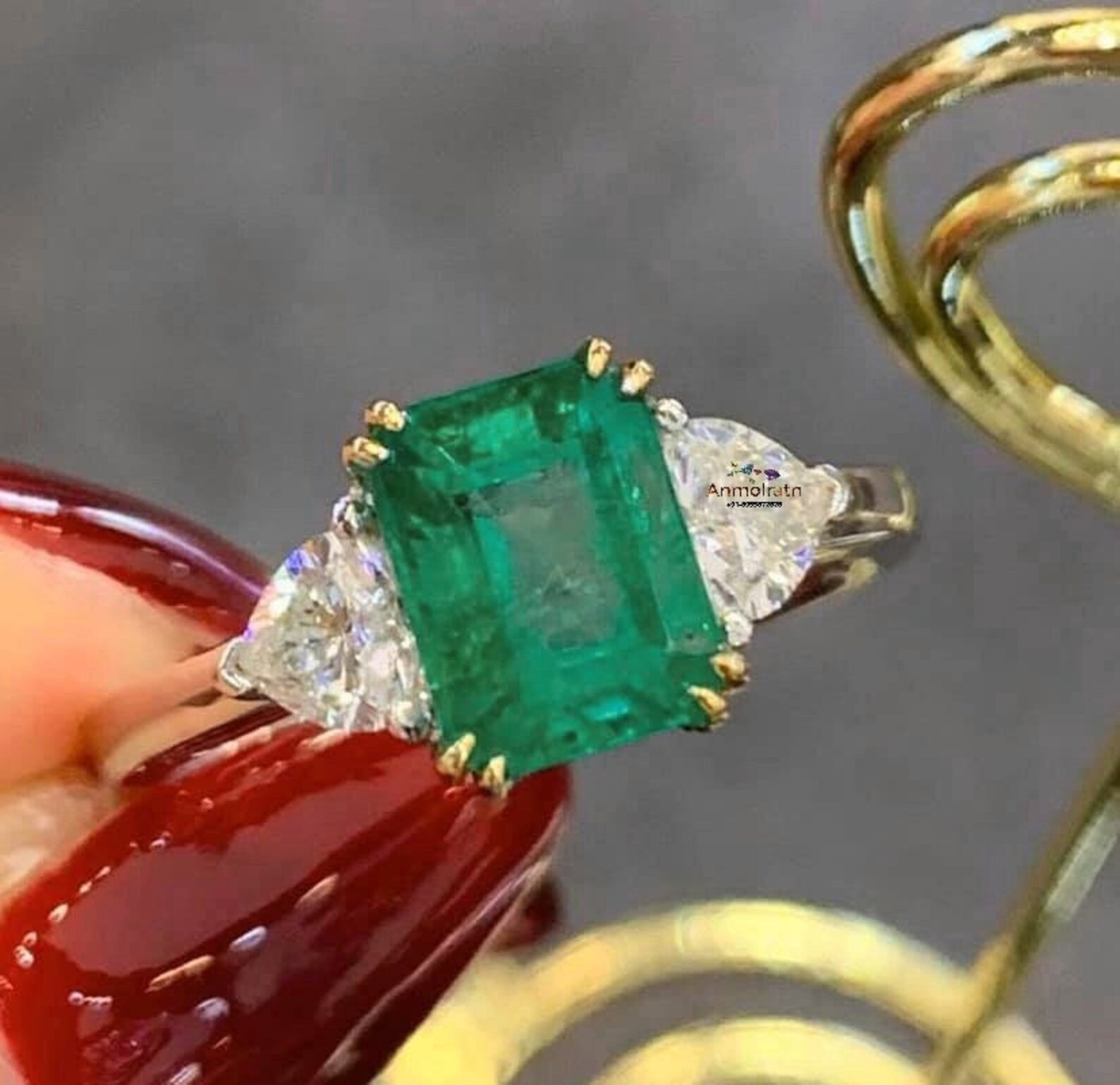 Real Emerald Wedding Ring for Women, Green Emerald Stacking Heart ...