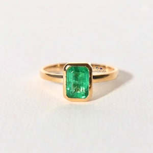 Natural Emerald Stacking Ring: 14k Gold Bezel Solitaire (1.10 CT, Certified