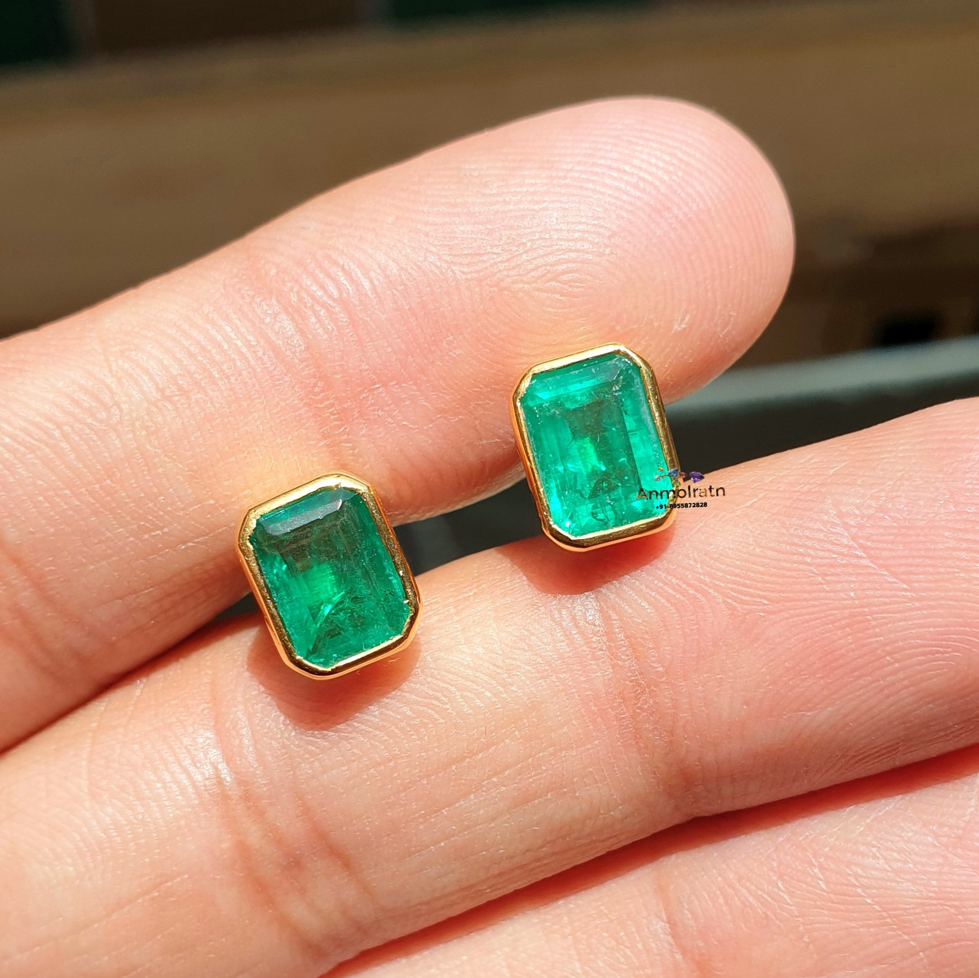 Real Emerald Octagon Stud Earrings for Men & Women, 3.50 Carat Tiny Emerald  Studs for Him, 14k Gold Emerald Birthstone Earring Gift for Her - Etsy