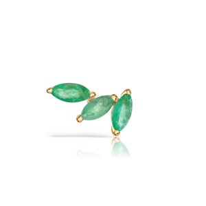 Real Emerald Earring Crawlers, Marquise Shape Gemstone earrings in Gold, Green Cuff Earrings Women, Birthstone Earring Climbers Gift Women image 3