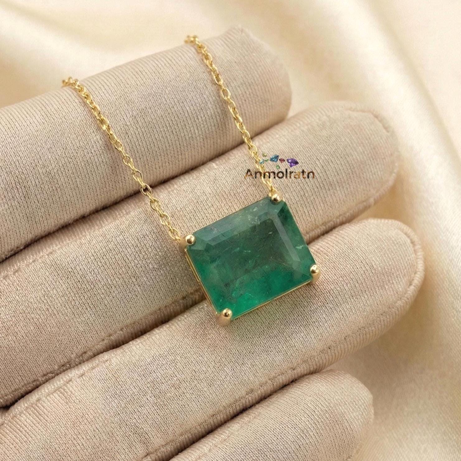 Natural Emerald Octagon Pendant: 3.00 Carat East-west Solitaire