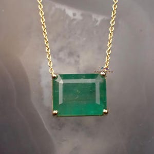 14k Gold Emerald Solitaire Pendant Necklace: 3Ct Octagon Green Gemstone