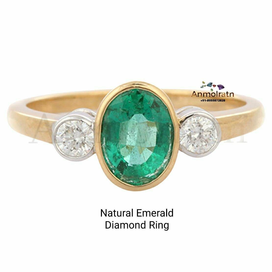 Vintage Emerald Ring For Her, Dainty Emerald Engagement Ring, Vivid Green Emerald Oval Bezel Set Diamond Ring For Gift, Natural Emerald Ring