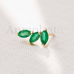 Real Emerald Earring Crawlers, Marquise Shape Gemstone earrings in Gold, Green Cuff Earrings Women, Birthstone Earring Climbers Gift Women image 8