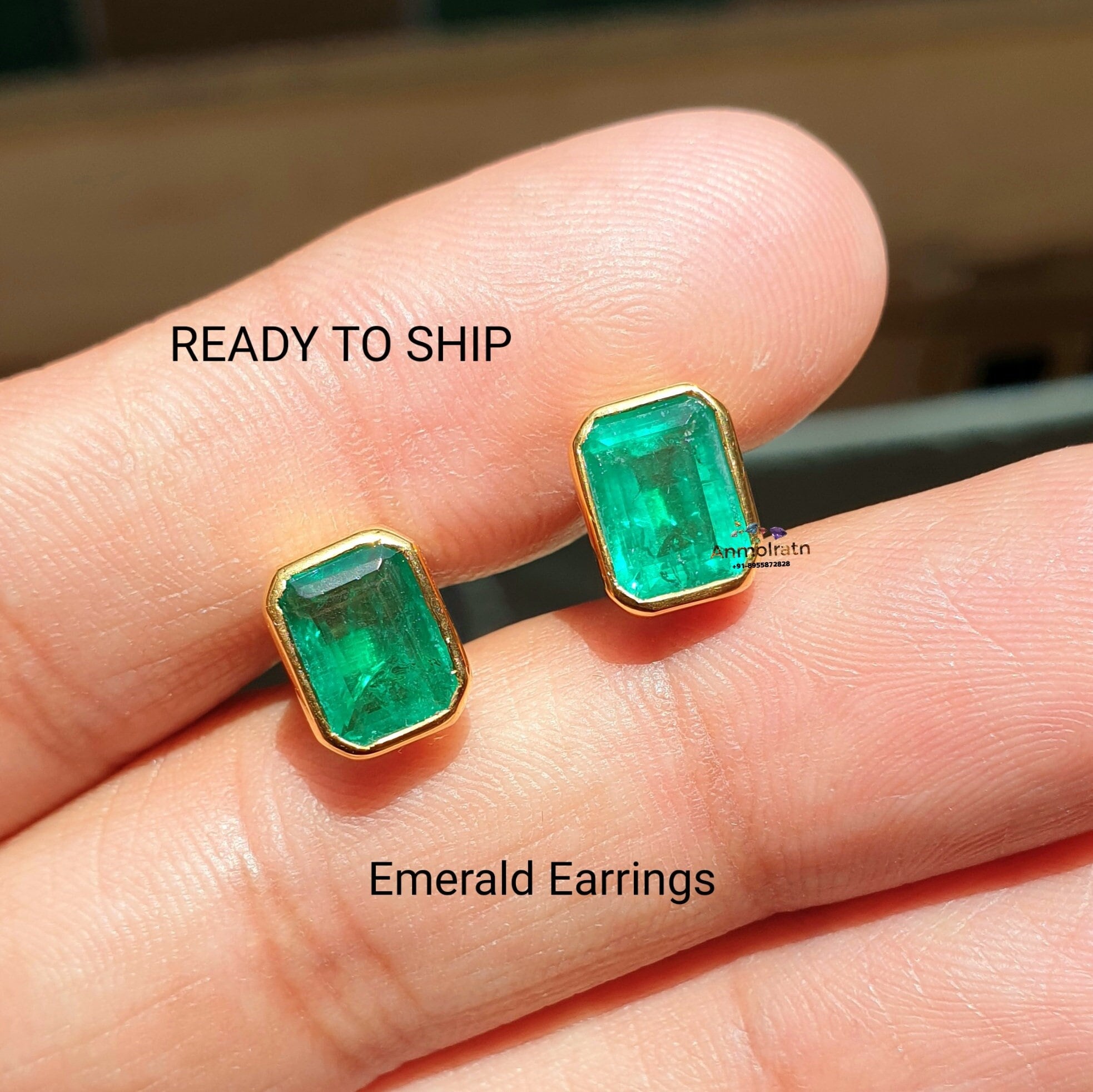 Real Emerald Octagon Stud Earrings for Men Women 3.50 Carat Tiny Emerald Studs for Him 14k Gold Emerald Birthstone Earring Gift for Her Etsy