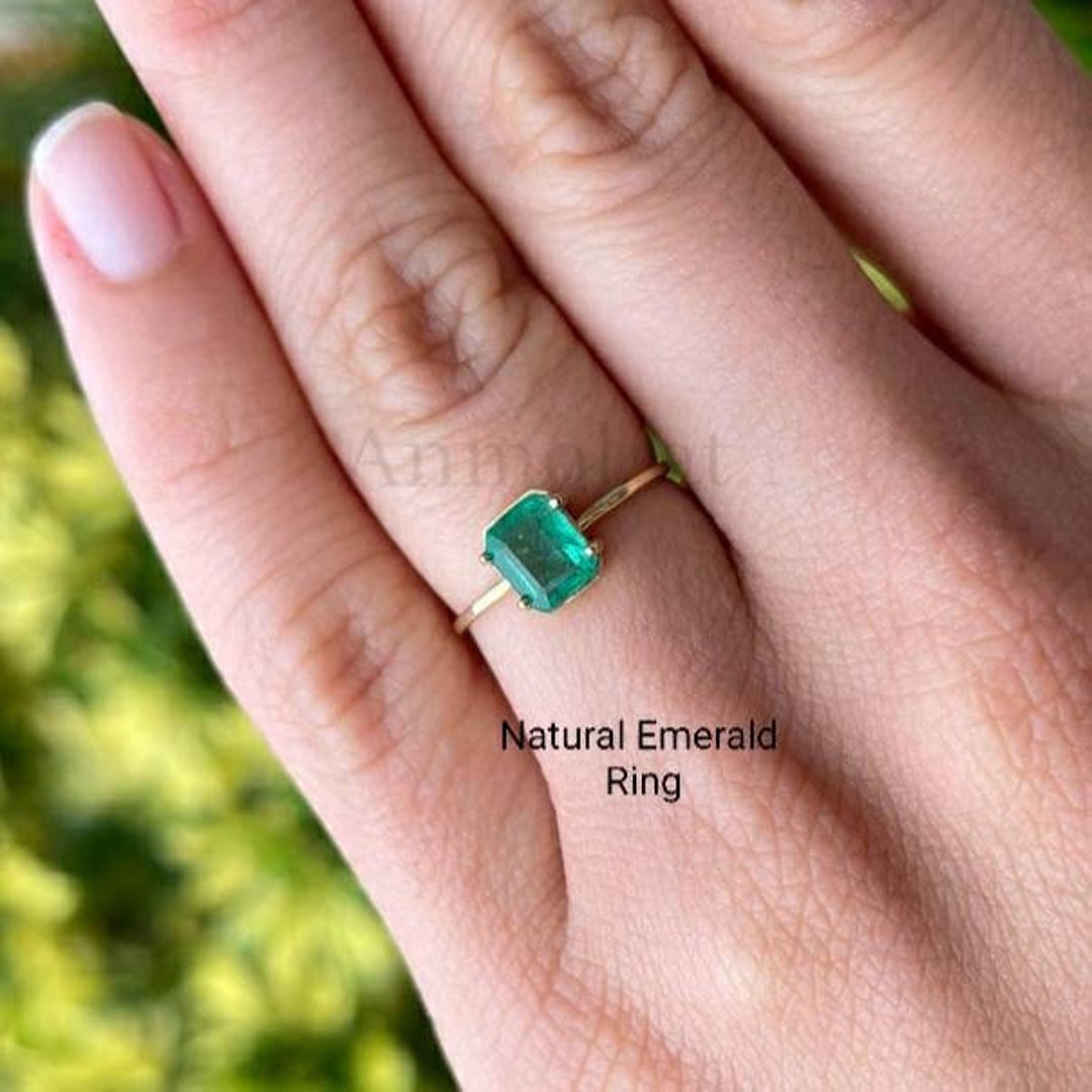 Light Green Emerald Octagon Solitaire Ring, Simple Emerald Cut 14k Gold  Ring for Women, Emerald Stacking Ring for Men, Genuine Emerald Ring - Etsy