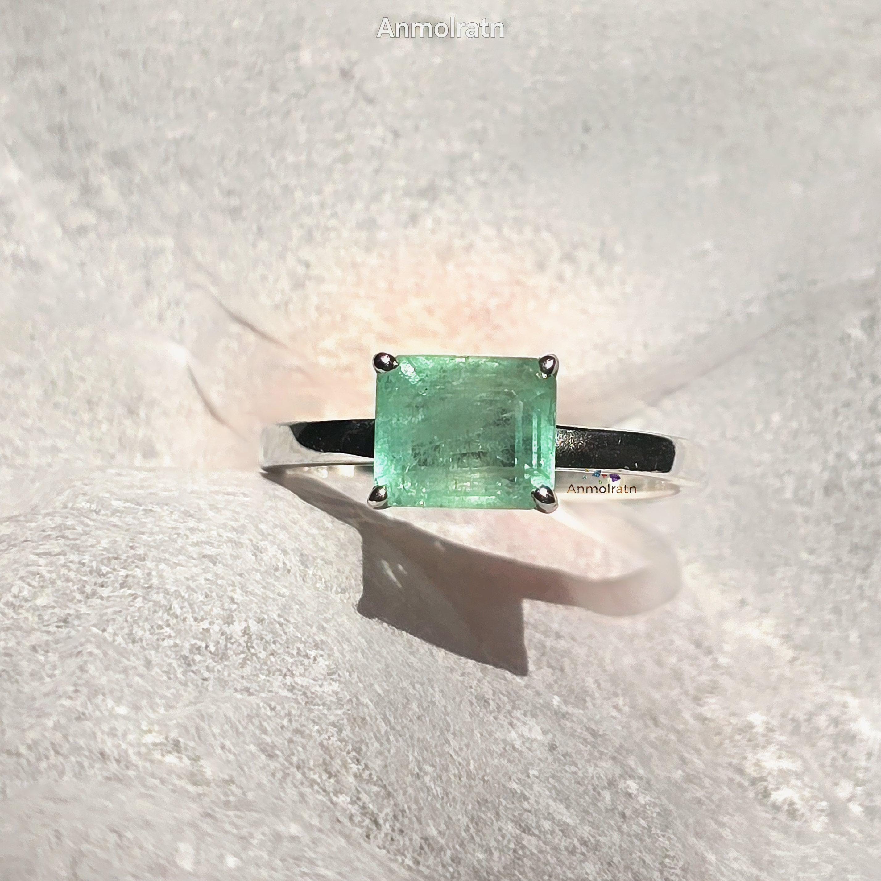 Colombian Emerald Solitaire Ring: Octagon East West .925 Silver