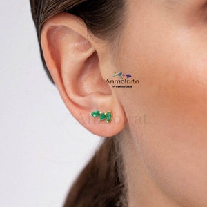 Real Emerald Earring Crawlers, Marquise Shape Gemstone earrings in Gold, Green Cuff Earrings Women, Birthstone Earring Climbers Gift Women image 2