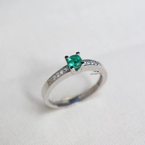 Con Smeraldo Colombiano Anello Smeraldo Solitario Anelli Smeraldo