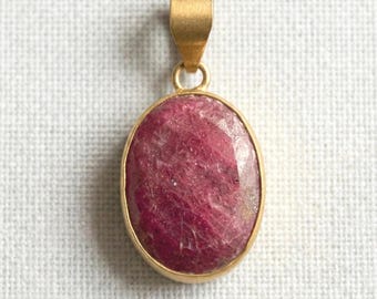 Natural Ruby Pendant: 21Ct Oval Cut Untreated Heated, Silver July Birthstone