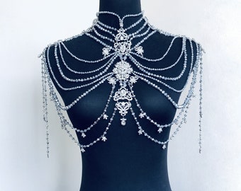 Silver backdrop necklace~Bridal back jewellery~Wedding shoulder~Body necklace ~Shoulder necklace~Bridal necklace shoulder~Bridal body chain