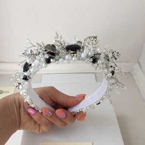 Tiara silver leaf⤙Bridal leaf tiara⤙Silver wedding tiara⤙Silver diadem⤙Pearl bridal tiara
