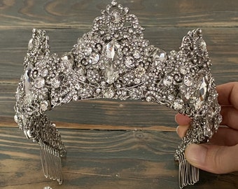 Silver tiara⤙Wedding crown⤙Crystal bridal crown⤙Wedding earring⤙Wedding tiara