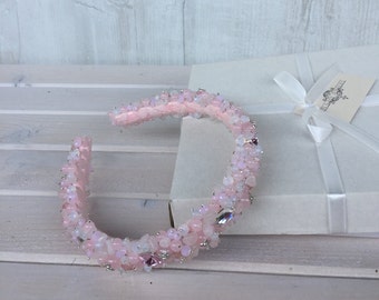 Tiara de quartz rose avec le son bandeau rose de cristal de mariée rose
