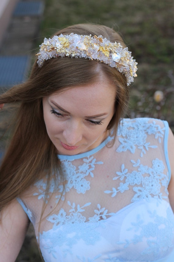Gold Bridal Tiara⤙crystal Headpiece⤙gold Crown⤙gold  display picture 3
