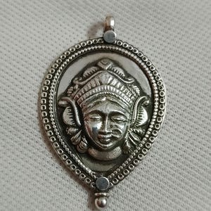 Handmade 92.5 Sterling Silver Pendant Hindu Goddess Maa Durga Face pendant Sculpture for Good Luck and Prosperity Rajasthan Tribal pendant .