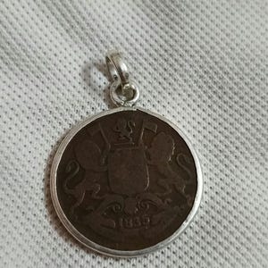 Vintage 1835er Kupfer Münze Anhänger Sterling Silber gerahmt Anhänger East India Unternehmen halb Anna Antique India Münze Handwerker Tribal Anhänger.