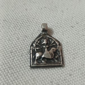 Vintage 1970s pendant Handmade hammered stamped High grade Old silver Hindu Goddess Lion riding Maa Durga Aadishakti banjara tribal pendant.