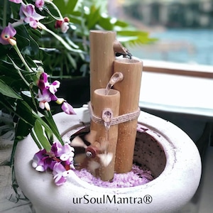 TriadCascade Bamboo Fountain with Water Wheel – Zen Decor, Indoor Fountain, Relaxing Waterfall, Handmade Eco-Friendly Home Accent