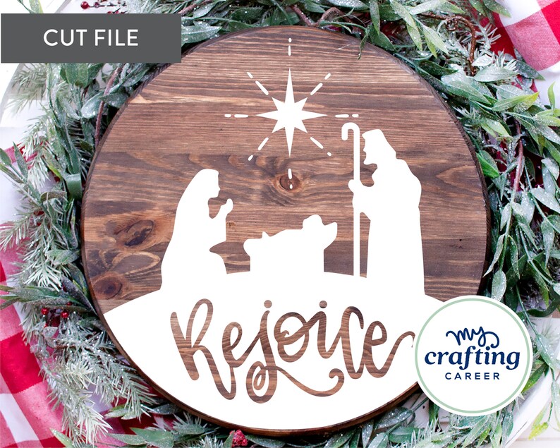 Download Nativity SVG rejoice holy family round sign svg files for | Etsy
