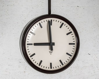 Large Double-sided Analog Clock -  1960s by Pragotron Clock Vintage Bakelite Industrial Wall Clock Mid century clock