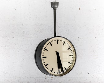 Large Double-sided Metal Analog Clock - 1960s by Pragotron Clock Vintage Metal Industrial Wall Clock Mid century clock