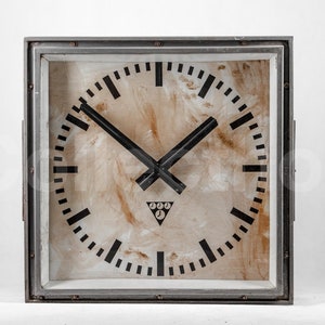 XXL-Large Industrial Wall Clock - burned steel - mid century by Pragotron clock - Large industrial clock