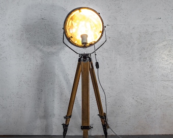 Houten Industrieel Statief Vloerlamp Vintage Lamp geborsteld staal Vintage bliksem