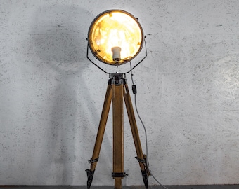 Wooden Industrial Tripod Floor Lamp Vintage Lamp brushed steel Vintage Lightning Vintage Tripod Floor Lamp