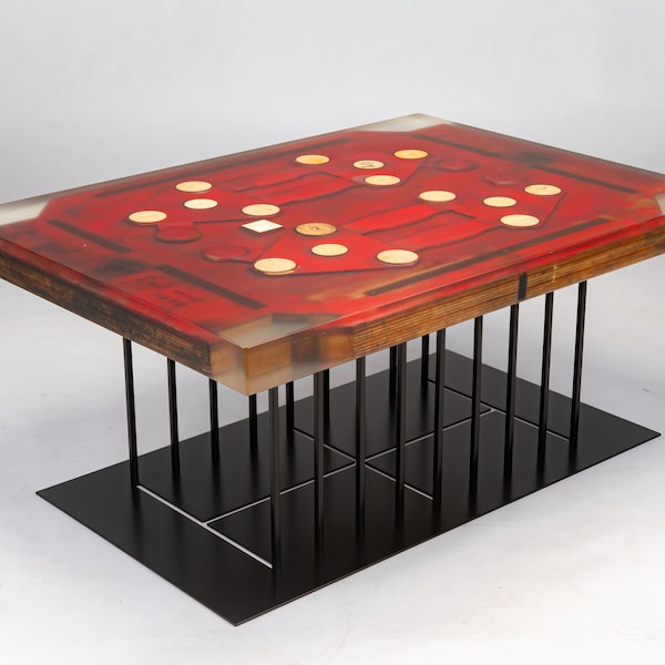 Table basse époxy faite à la main Fabriquée à partir d’une forme en bois d’usine vintage des années 1960