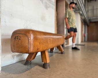 Vintage Leather Pommel Horse Bench – 1930s Gymnastics Decor