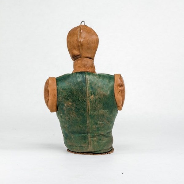 1/2 Leather Vintage Boxing Dummy  - Brown/Greem Leather Original Gym Equipment from the 1930s