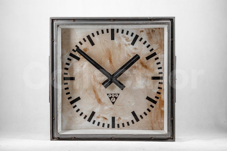 XXL-Large Industrial Wall Clock burned steel mid century by Pragotron clock Large industrial clock image 1