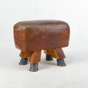 Vintage Leather Gymnastics Bench Pommel Horse- brown original - 1930s Vintage home design decor - Vaulting horse - Gym equipment
