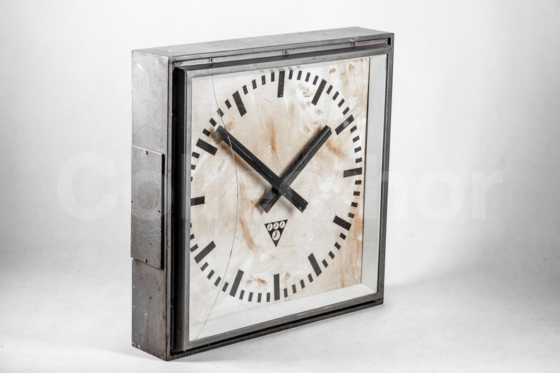 XXL-Large Industrial Wall Clock burned steel mid century by Pragotron clock Large industrial clock image 3