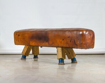 Vintage Leather Gymnastics Pommel Horse Bench – 1930s Gym Equipment Decor