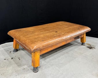 Vintage Leather Gymnastics Bench – 1930s Home Decor Coffee Table