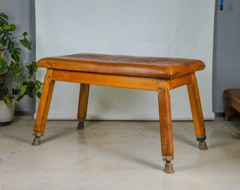 Vintage leather gymnastics large bench table from 1930’