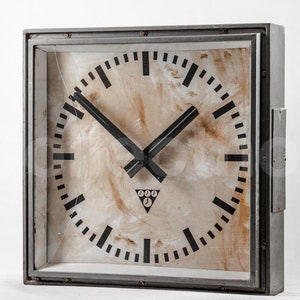 XXL-Large Industrial Wall Clock burned steel mid century by Pragotron clock Large industrial clock image 5