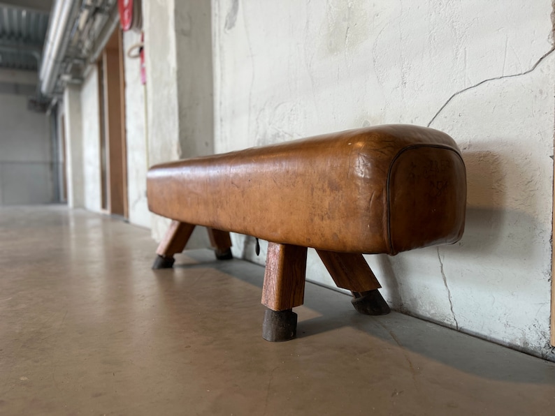 Vintage Leather Gymnastics Bench Pommel Horse brown Original1930s