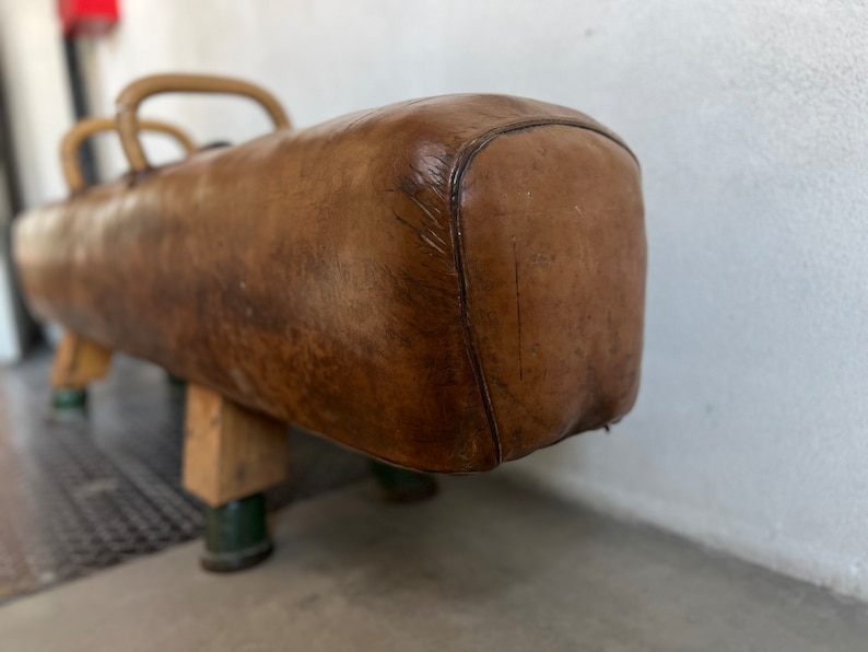 Vintage Leather Gymnastics Bench Pommel Horse brown Original1930s