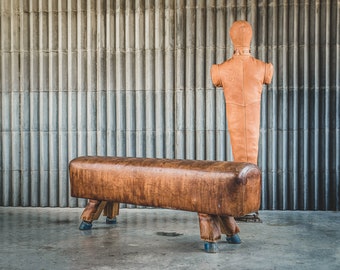 Vintage Leather Pommel Horse Bench - 1930s Gymnastics Decor