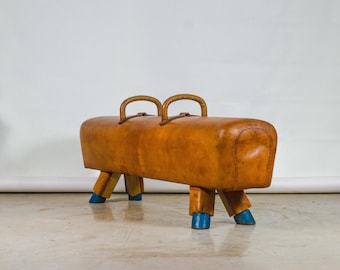 Vintage Leather Pommel Horse Bench – 1930s Gymnastics Decor