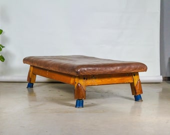 Vintage Leather Gymnastics Bench – 1930s Home Decor Coffee Table