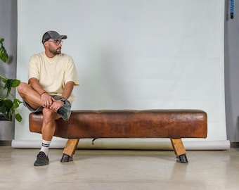Vintage Leather Gymnastics Pommel Horse Bench – 1930s Gym Equipment Decor
